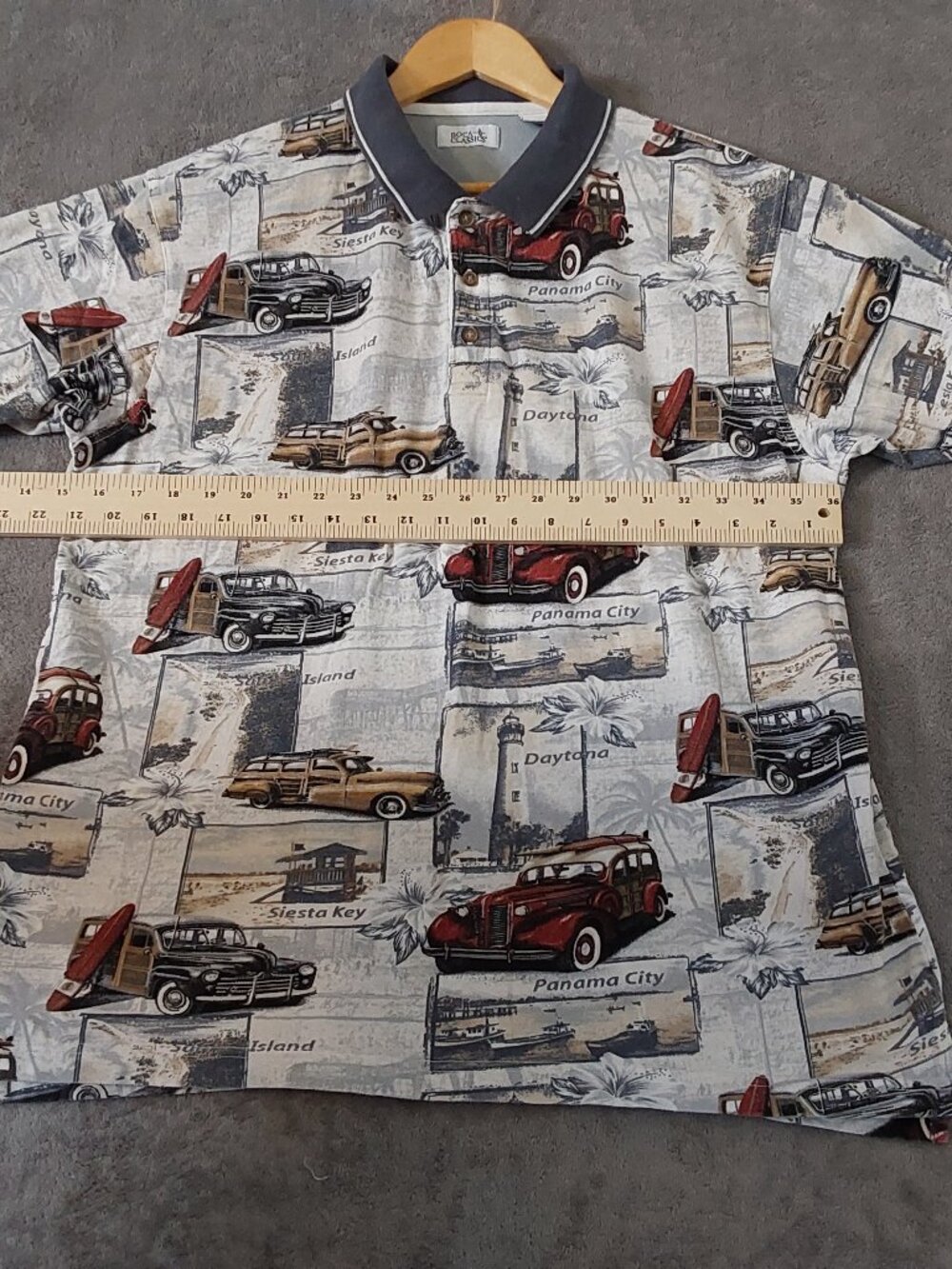 Boca Classics Vintage Car Polo Shirt Large Beach Travel Print 100% Cotton